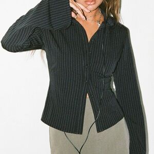 ‼️SOLD Princess Polly Anni Fitted Black Pinstripe Button Down Shirt